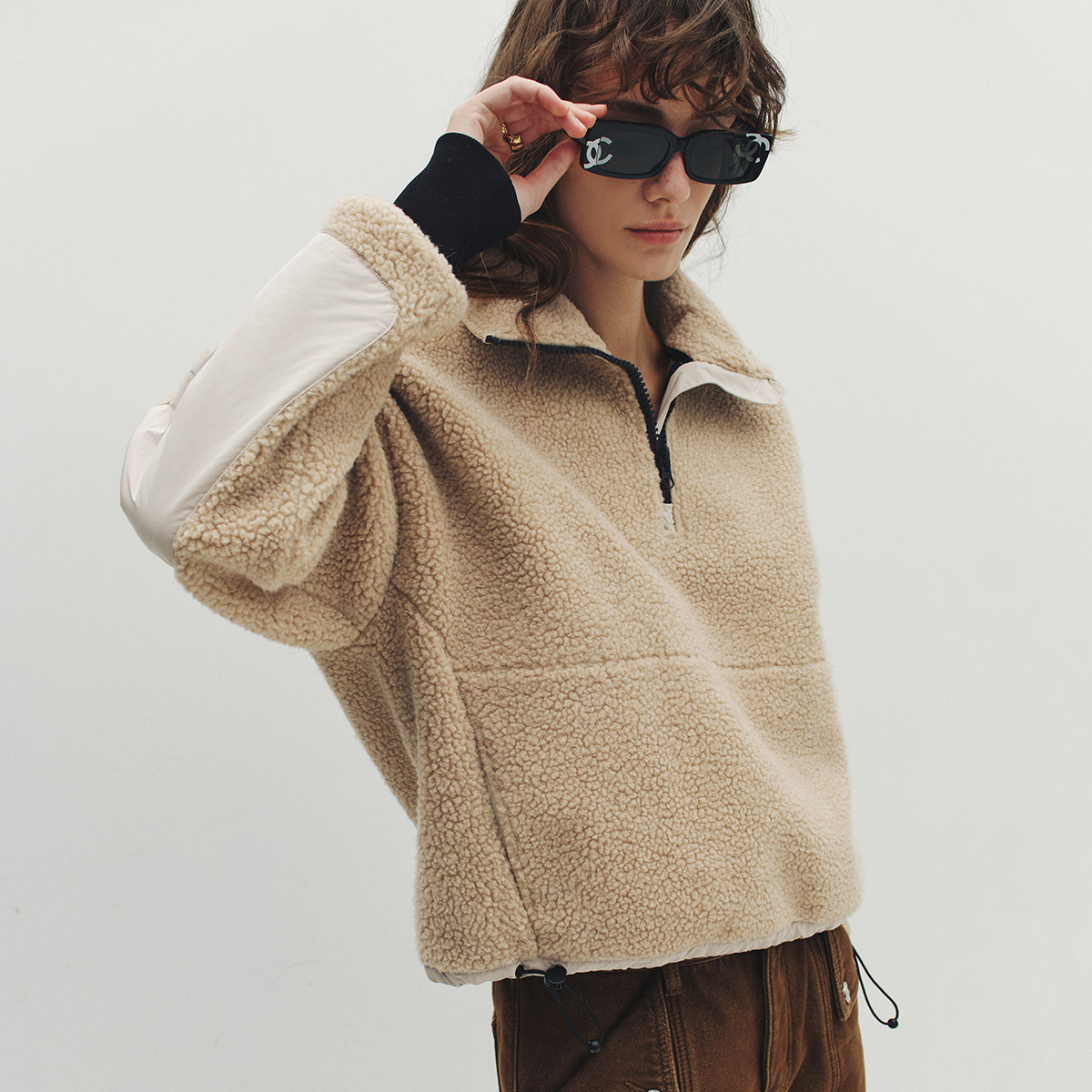 【原料工厂】环保羊羔绒 大鹅羊羔毛抓绒半拉链高领绒衫短外套