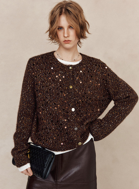 【美到失语】100%羊毛 珠片装饰圆领花纱针织开衫+套头毛衣女