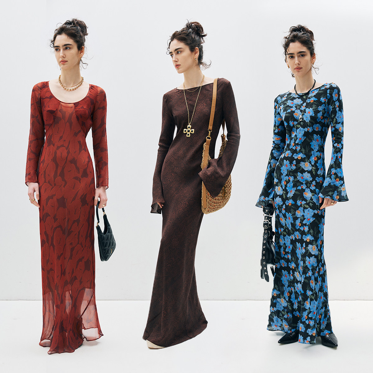 现货 马拉喀什之夜  1OO%真丝双绉 小众蟒纹花卉印花桑蚕丝连衣裙