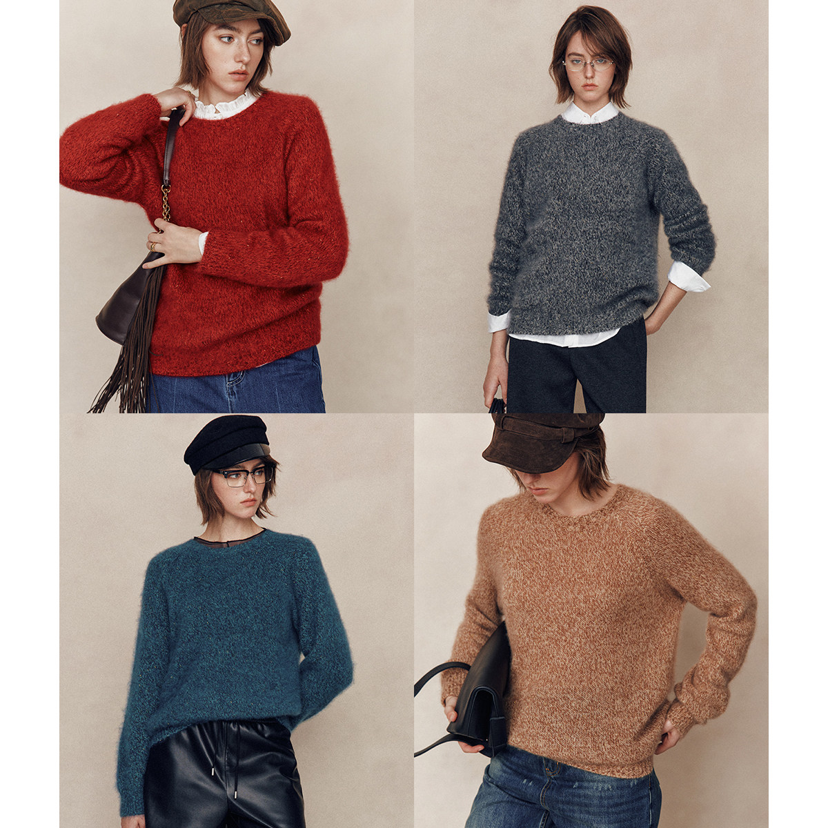 【云柔触感】绵羊毛+山羊绒 无缝一体亮丝圆领长袖拉毛套头毛衣,女装/女士精品,毛针织衫,淘宝优惠券,粉丝福利购,淘宝优惠卷