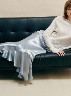 【镇店招牌】高级醋酸缎面 45度斜裁松紧腰不对称鱼尾裙摆半身裙