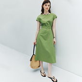 高支棉府绸简约通勤圆领小盖袖 现货 秒变冷白皮 系带收腰连衣裙