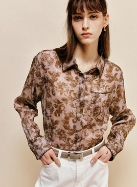 【轻盈透气】1OO%苎麻 复古风贝壳绣宽松显瘦长袖印花衬衫衬衣女