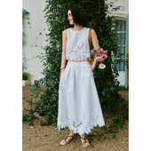 背心 镂空大花刺绣圆领无袖 法式 高腰松紧半身裙套装 宫廷秘语