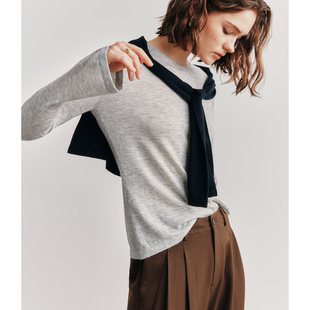 行走 简约舒适百搭零扎感针织打底衫 身体乳 真丝 上衣 山羊绒