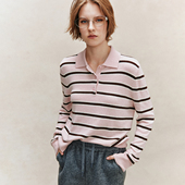 上衣 抗起球纤维POLO领套头条纹针织衫 智性通勤 山羊绒羊毛