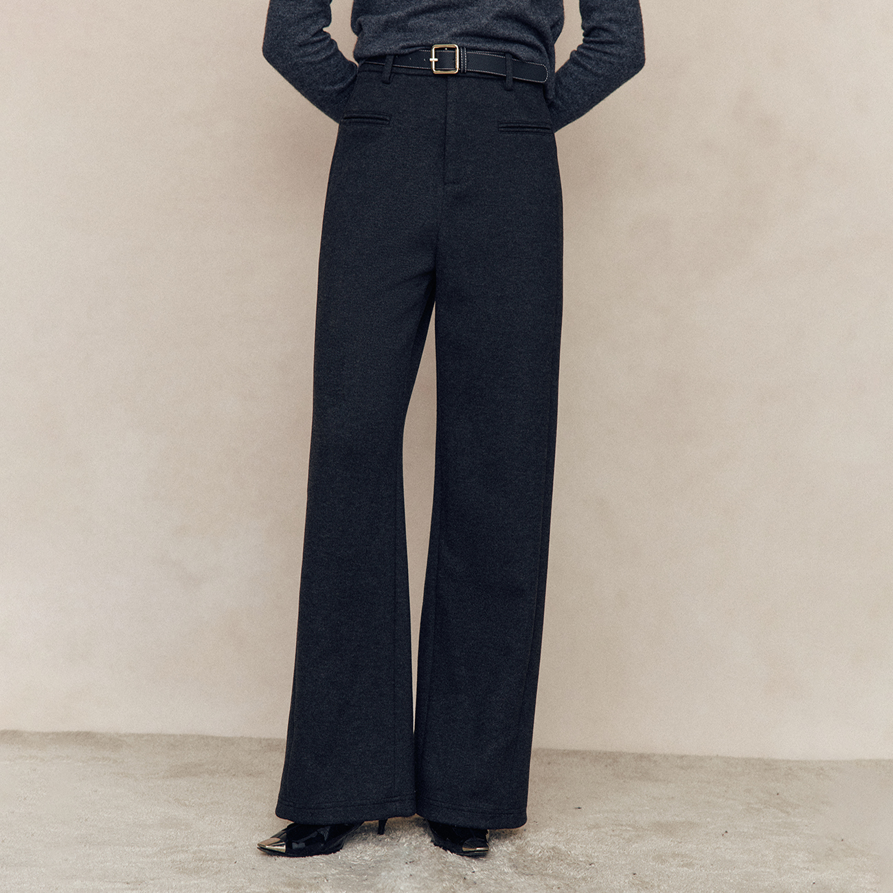 “胯没了”人手2条 羊毛高腰显瘦  垂顺阔腿直筒裤 简约休闲裤 女