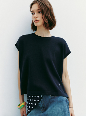 现货【简约松弛】超细棉纱线 花边领落肩包袖海马刺绣宽松针织衫