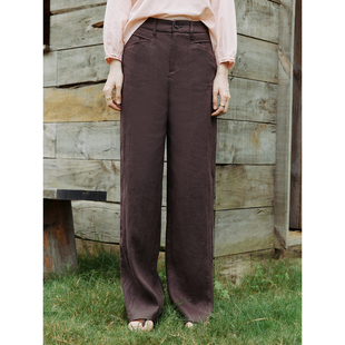 清爽透气亲肤零扎感立体剪裁直筒休闲裤 1OO%亚麻 老钱神裤