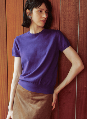 【秋冬币囤】亲肤匹马棉 经典百搭通勤圆领短袖刺绣针织衫上衣女