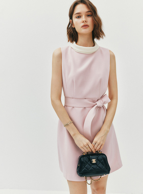 【小盆领 礼服款】定制醋酸 小香风撞色花苞领蝴蝶结收腰连衣裙