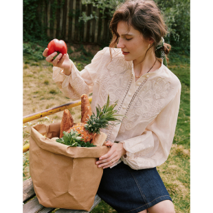 南法诗集 衬衫 1OO%亚麻 重工定位刺绣拼接灯笼袖 衬衣女 法式