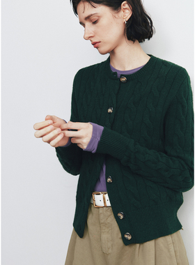 【新增3色】羊毛羊绒 美式老钱风复古休闲圆领长袖绞花针织开衫女