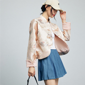 现货 牡丹花缎面提花刺绣外套 立领宽松廓形折边袖 国色天香 新中式