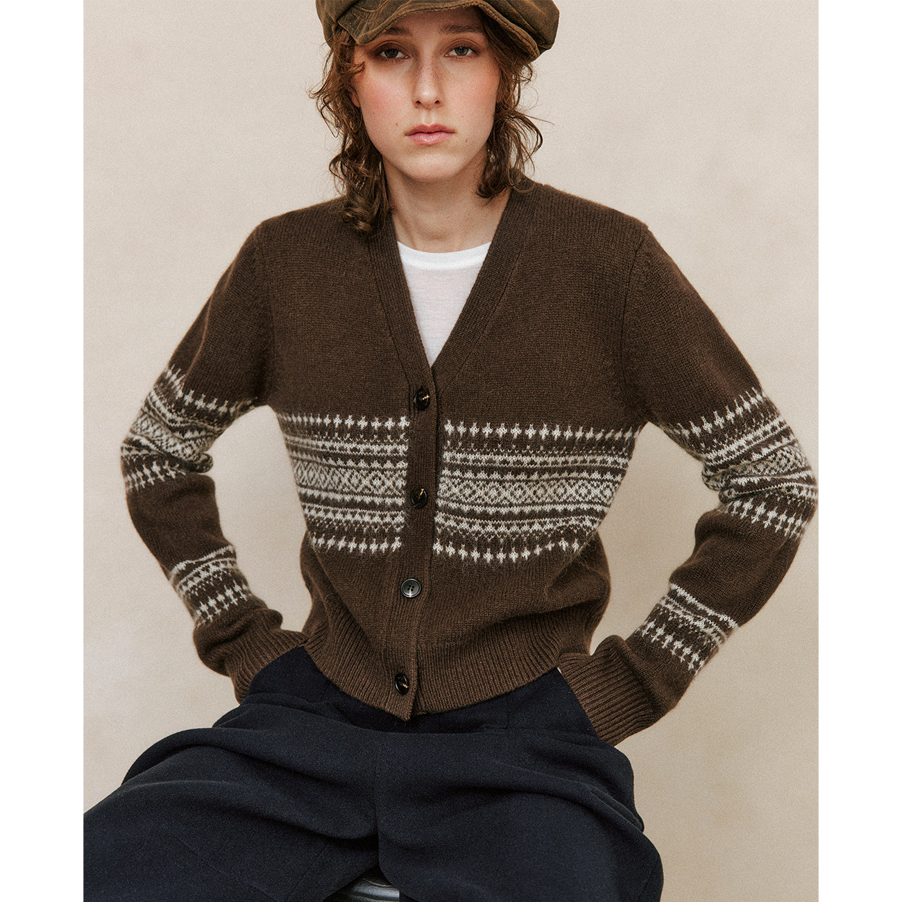 【经典百搭】羊毛+牦牛毛 简约V领费尔岛提花马海毛针织开衫毛衣