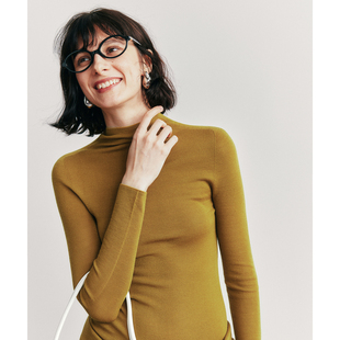 【无缝一体】德国扬子纱 18针60/2支精纺羊毛半高领针织衫上衣女