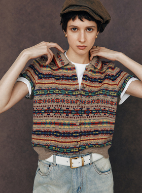 【异域风情】2/26支澳洲羊毛美式老钱纳瓦霍风格几何提花针织开衫