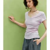 简约通勤圆领短袖 美丽诺羊毛 天丝 抽褶收腰T恤上衣 口碑纱线