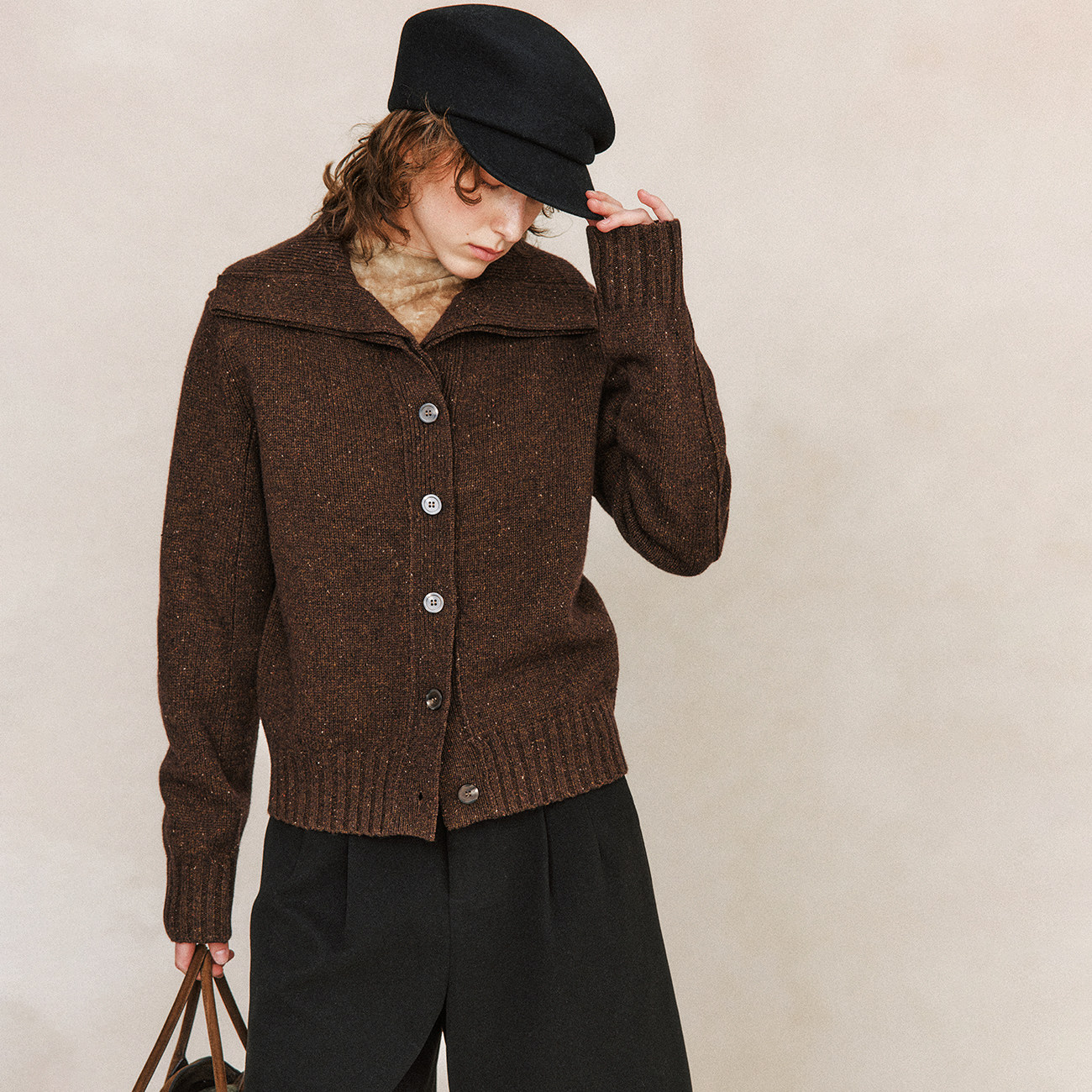 【原野暖意】骆驼绒+牦牛绒 定制彩色点子纱大翻领针织开衫毛衣