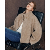 重磅拉毛 绵羊毛 山羊绒 奢贵皮草感拉绒翻领短款 毛呢外套女