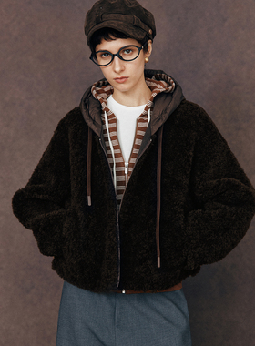 现货【暖意融融】1OO%羊毛 环保皮毛一体羽绒连帽加厚皮草外套女