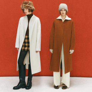 高级手工双面呢系带长款 羊毛桑蚕丝 妮子大衣外套女 优雅天成