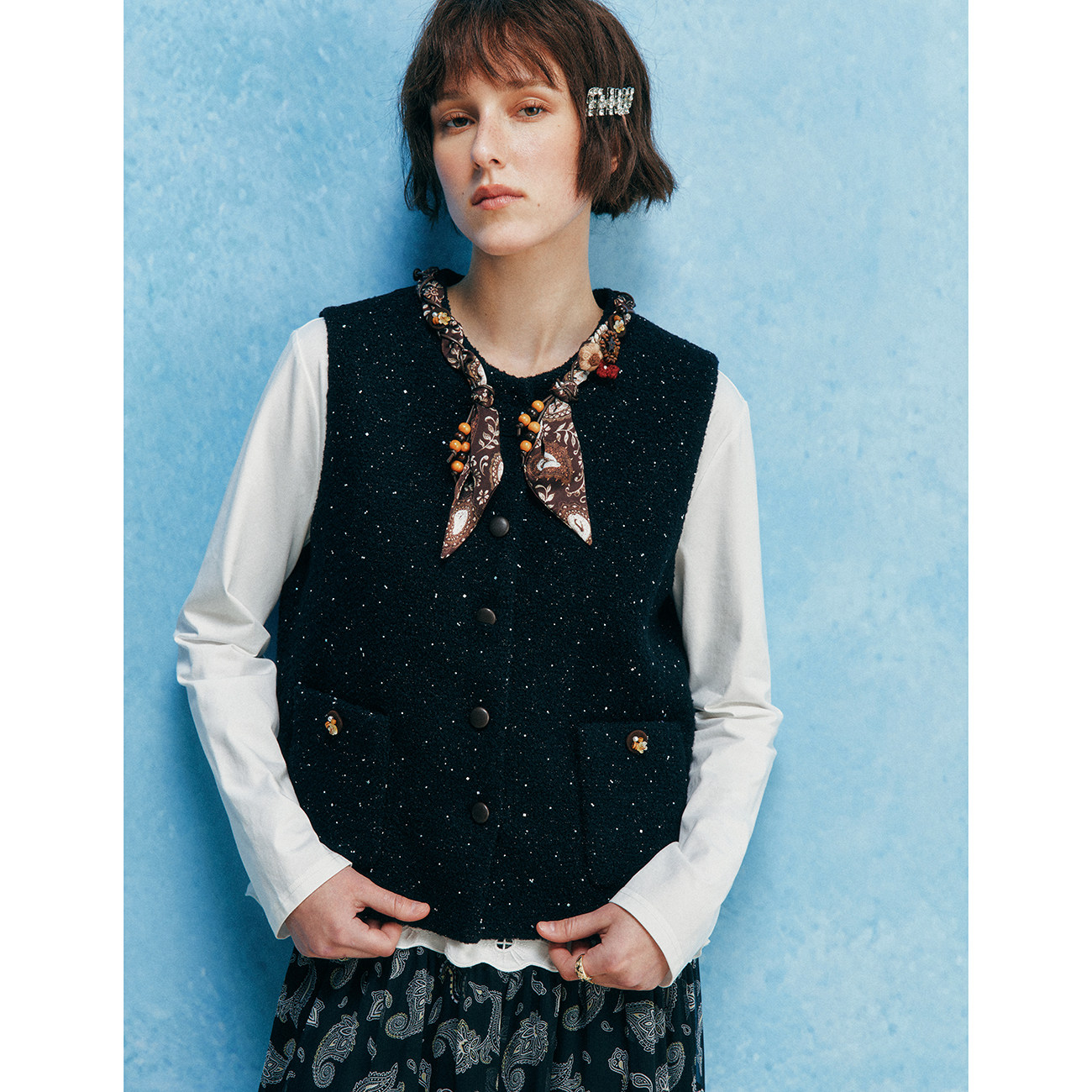 【手工天花板】 羊毛圈圈呢 小香风手缝丝巾领烫钻皮包扣呢子马甲,女装/女士精品,马夹,淘宝优惠券,粉丝福利购,淘宝优惠卷