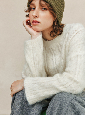 【不输山羊绒】秘鲁苏力羊驼毛 复古绞花圆领宽松落肩套头毛衣