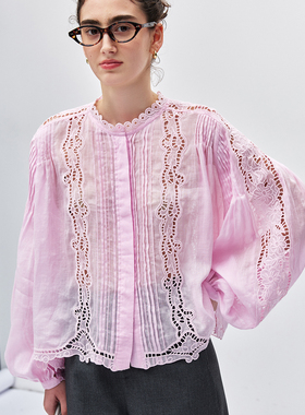 【重工马德拉刺绣】1OO%苎麻 定位镂空绣花法式复古衬衫衬衣女