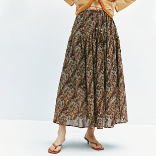 流苏抽绳松紧腰腰果花A字半裙 高支数精梳薄棉 现货 长赢为夏