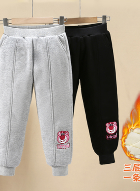 男女童棉裤加绒加厚方外穿儿童三层夹棉裤子冬季中大童装保暖冬裤