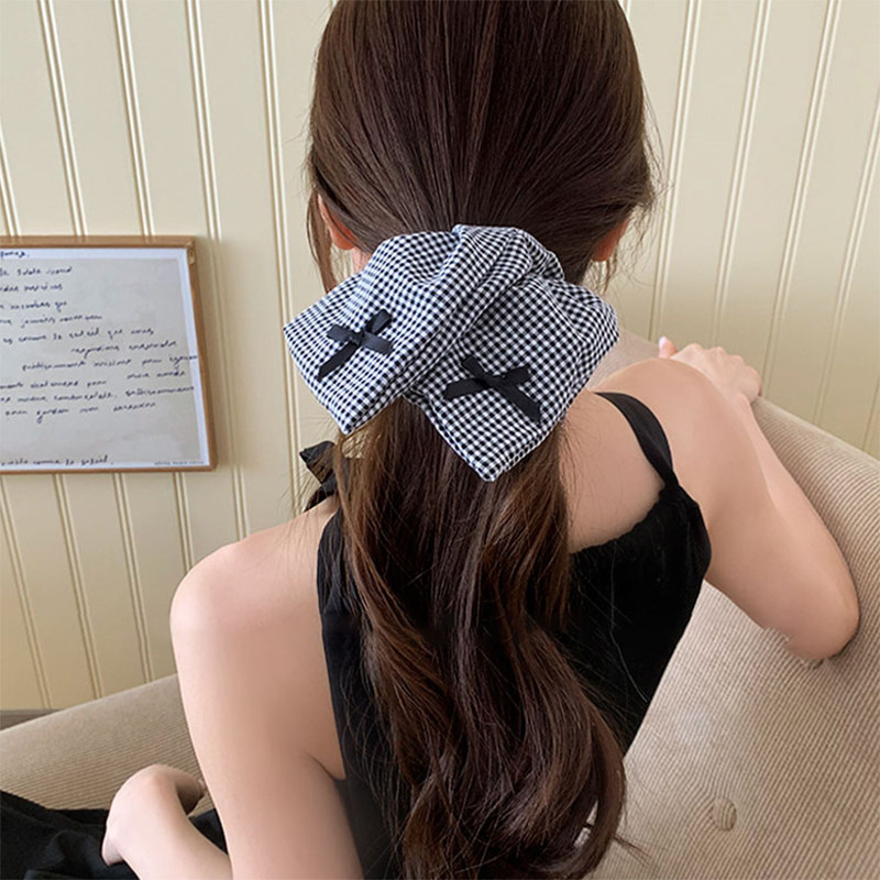 芭蕾风蝴蝶结方形格子大肠发圈女2025新款小众设计感方巾头绳发饰