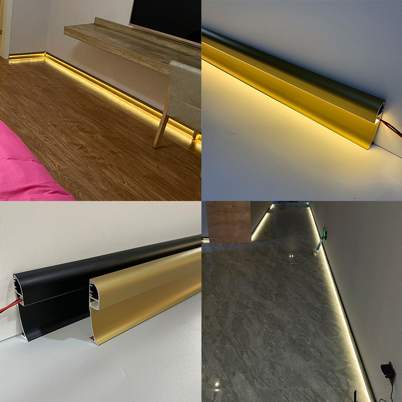 发光踢脚线嵌入式暗装地脚线带led灯隐形灯带地角线铝合金贴脚线