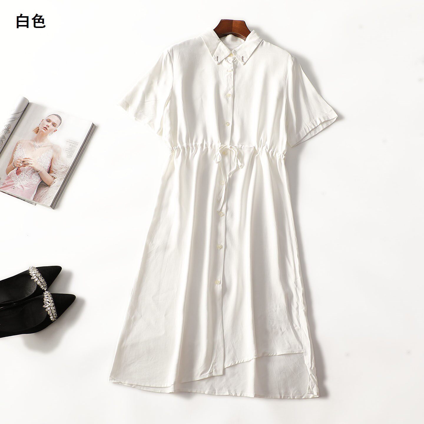 507561 夏短袖加长款连衣裙2026新春外贸剪标尾货南油女装品质女