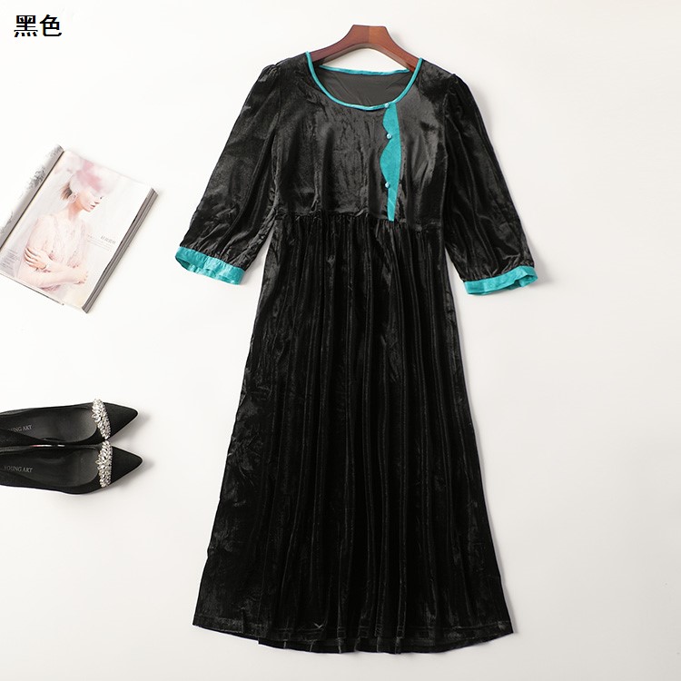 244865 南油尾货欧洲站2025早春新品女装连衣裙 深圳女丝绒加长款