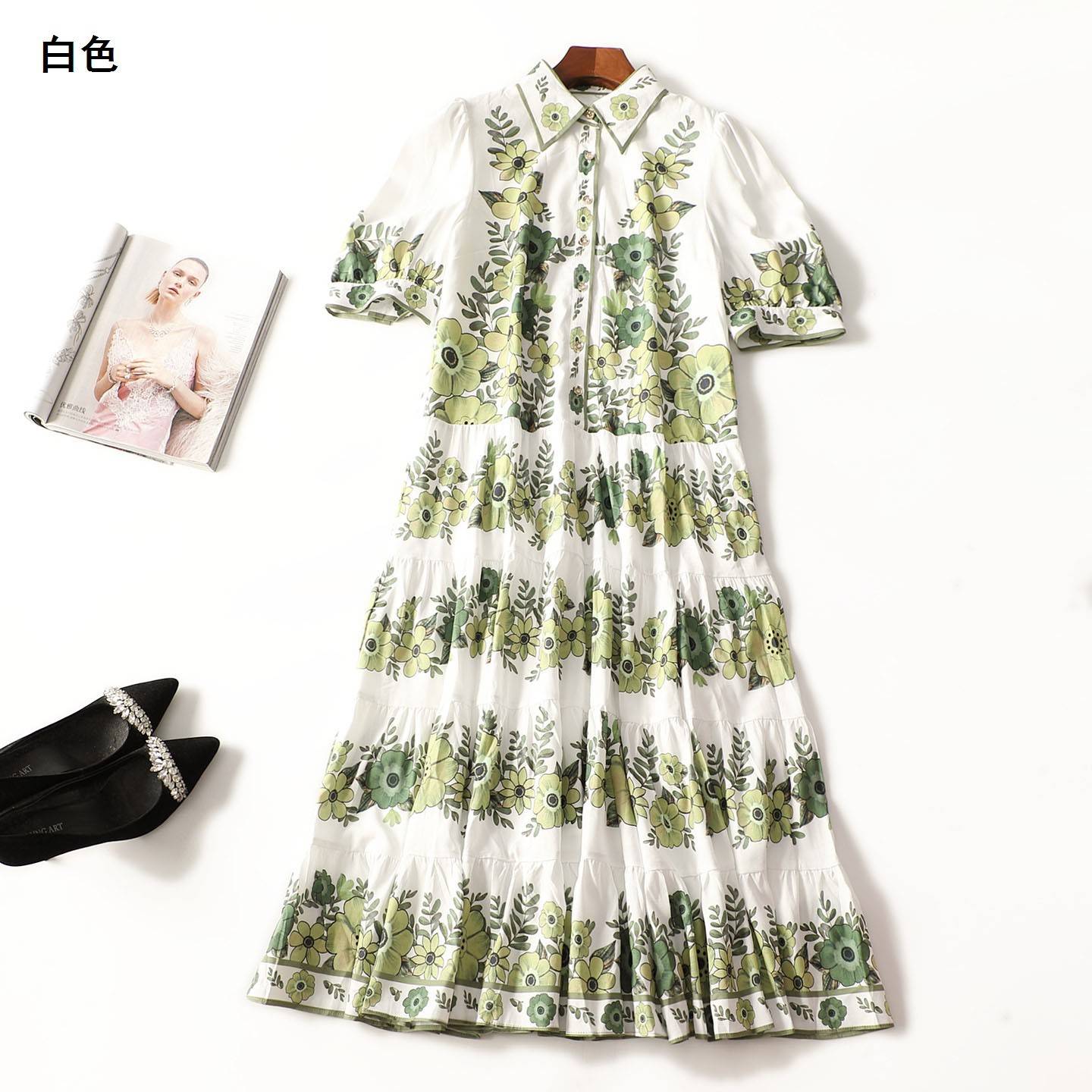 414329 夏五分袖加长款连衣裙2026新春外贸剪标尾货南油女装品质