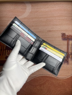 尼罗正肚鳄鱼皮大竹节钱包短款 真皮皮夹子 内外鳄鱼皮手工卡包男士