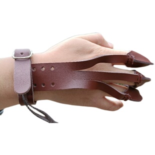 真皮三指射箭手套美猎护指左右手通用 可伸缩调节