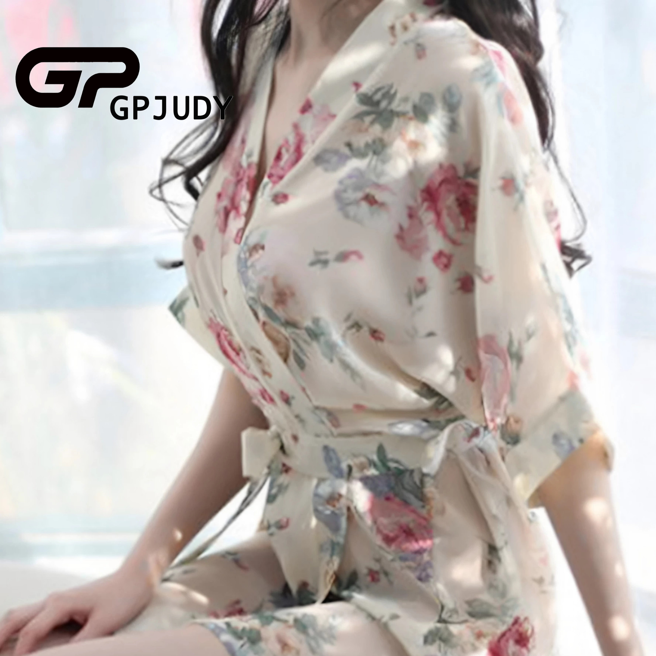 日本GP印花冰丝和服睡袍女夏天真丝薄款睡衣中国风系带浴袍家居服