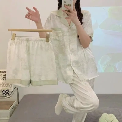 新款加礼盒装三件套冰丝提花短袖