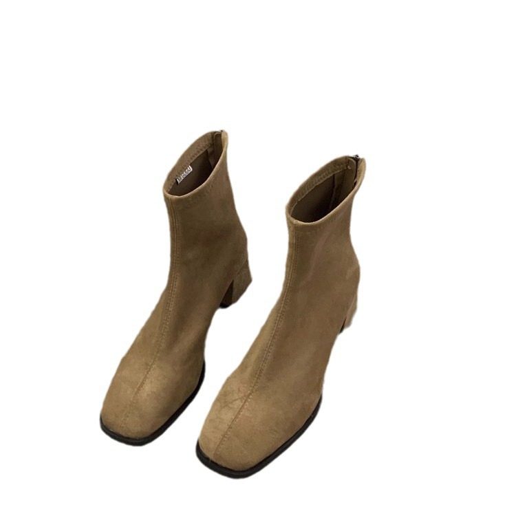 高跟韩系小踝靴绒面马丁靴女鞋