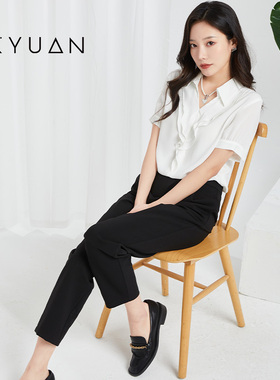 金苑裤子女夏季新款宽松直筒休闲裤时尚黑色通勤西裤C222117