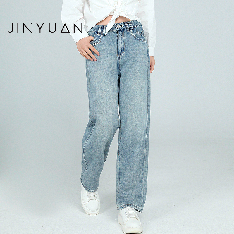金苑高腰直筒牛仔裤女早春新款宽松显瘦窄版阔腿裤子C251125