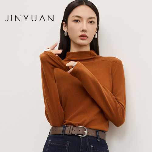 金苑半高领打底T恤衫女2025秋冬新款内搭高级感磨毛上衣F255102