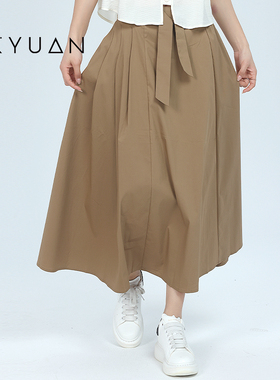 金苑半身裙女2025夏季新款复古高腰系带中长款设计感小众B252112
