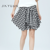 金苑半身裙女夏季 2025设计感小众系带高腰格子短款 A字裙B252116