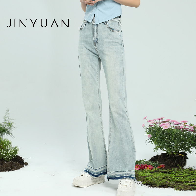 金苑微喇毛边牛仔裤水洗复古