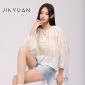 女夏季 短袖 新款 法式 上衣A242131 减龄娃娃衫 金苑宽松雪纺衫