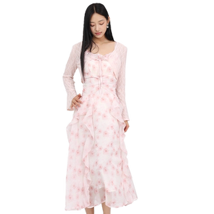 金苑夏新款今年流行开衫吊带长裙森系连衣裙两件套装G242186