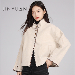 金苑复古短款毛呢大衣女装冬装新款宽松简约上衣外套D245107